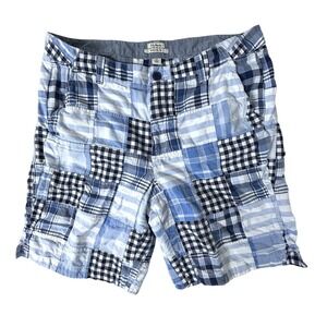 L.L.Bean Patchwork Madras Shorts Womens 16 Favorite Fit Blue Cotton Summer